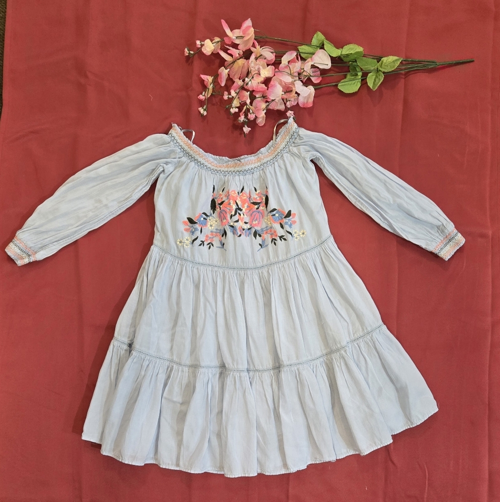 Blue Floral Embroidered  Dress